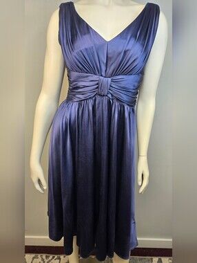 Suzi Chin for Maggy Boutique Midnight Blue Silk Knee-Length Dress Size 4
